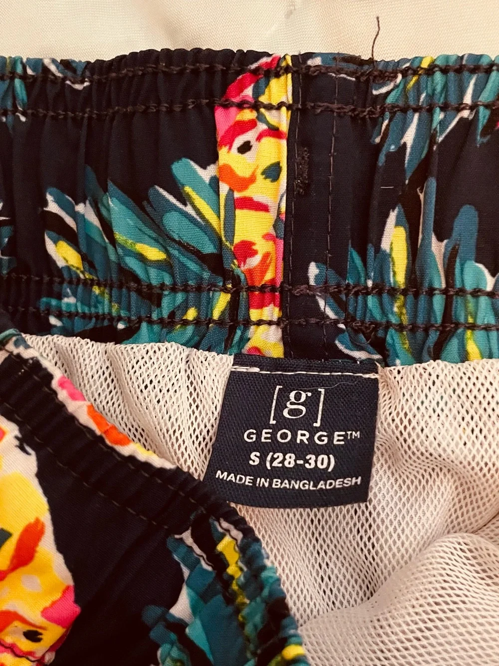 George Pineapple Print Swim Trunks - Navy with Yellow & Teal